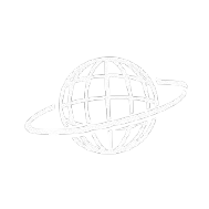 Fresh Universe minimalist white wireframe globe logo with an orbital ring