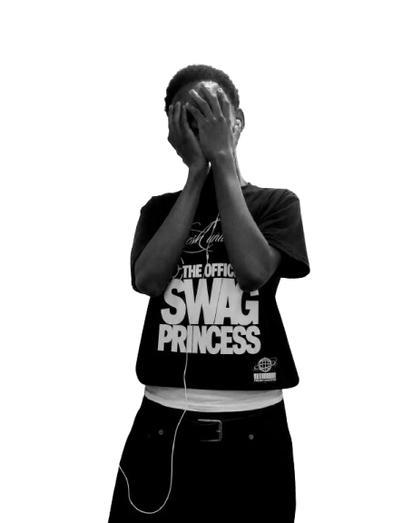 Model wearing the FRE$H UNIVERSE™ black graphic tee featuring 'The Official Swag Princess' text on transparent background